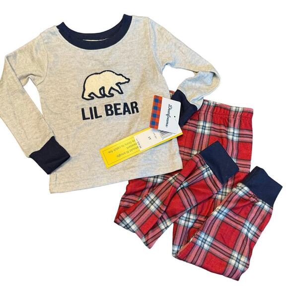dearfoams Other - NWT Dearfoams Toddler Boy 3T Lil Bear Plaid Pajamas Two Piece Set Cozy